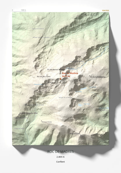 Mapa de relieve de Roc de Madres, 2469 m, Conflent, lámina 100 Cims de Trobart 21 × 30 cm.