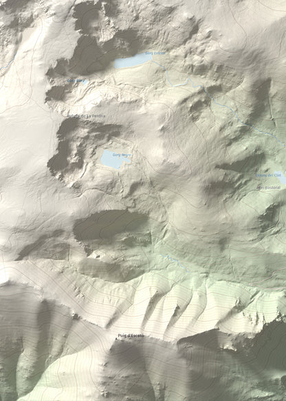 Mapa de relieve de Roc de Madres, 2469 m, Conflent, lámina 100 Cims de Trobart. Detalle de la zona inferior derecha. 50 × 70 cm.
