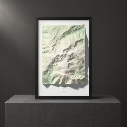 Mapa de relieve de Roc de Madres, 2469 m, Conflent, lámina 100 Cims de Trobart. Presentación enmarcada. 61 × 91 cm.