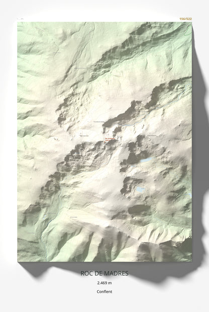 Mapa de relieve de Roc de Madres, 2469 m, Conflent, lámina 100 Cims de Trobart 61 × 91 cm.