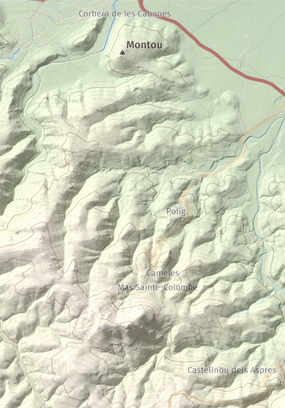 Mapa de relieve de Roc de Mallorca, 443 m, Rosselló, lámina 100 Cims de Trobart. Detalle de la zona superior izquierda. 21 × 30 cm.