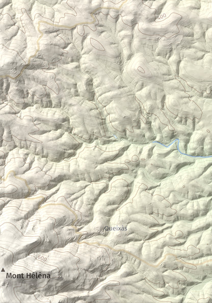 Mapa de relieve de Roc de Mallorca, 443 m, Rosselló, lámina 100 Cims de Trobart. Detalle de la zona inferior izquierda. 21 × 30 cm.