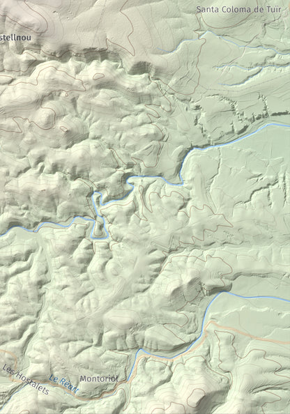 Mapa de relieve de Roc de Mallorca, 443 m, Rosselló, lámina 100 Cims de Trobart. Detalle de la zona inferior derecha. 21 × 30 cm.
