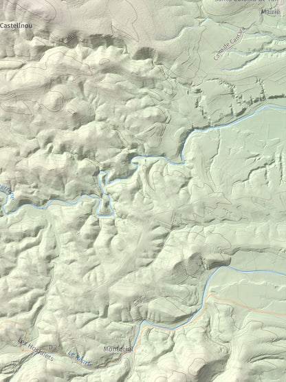Mapa de relieve de Roc de Mallorca, 443 m, Rosselló, lámina 100 Cims de Trobart. Detalle de la zona inferior derecha. 30 × 40 cm.