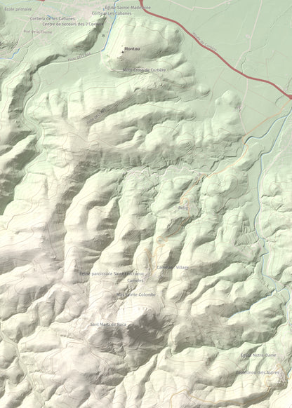 Mapa de relieve de Roc de Mallorca, 443 m, Rosselló, lámina 100 Cims de Trobart. Detalle de la zona superior izquierda. 50 × 70 cm.