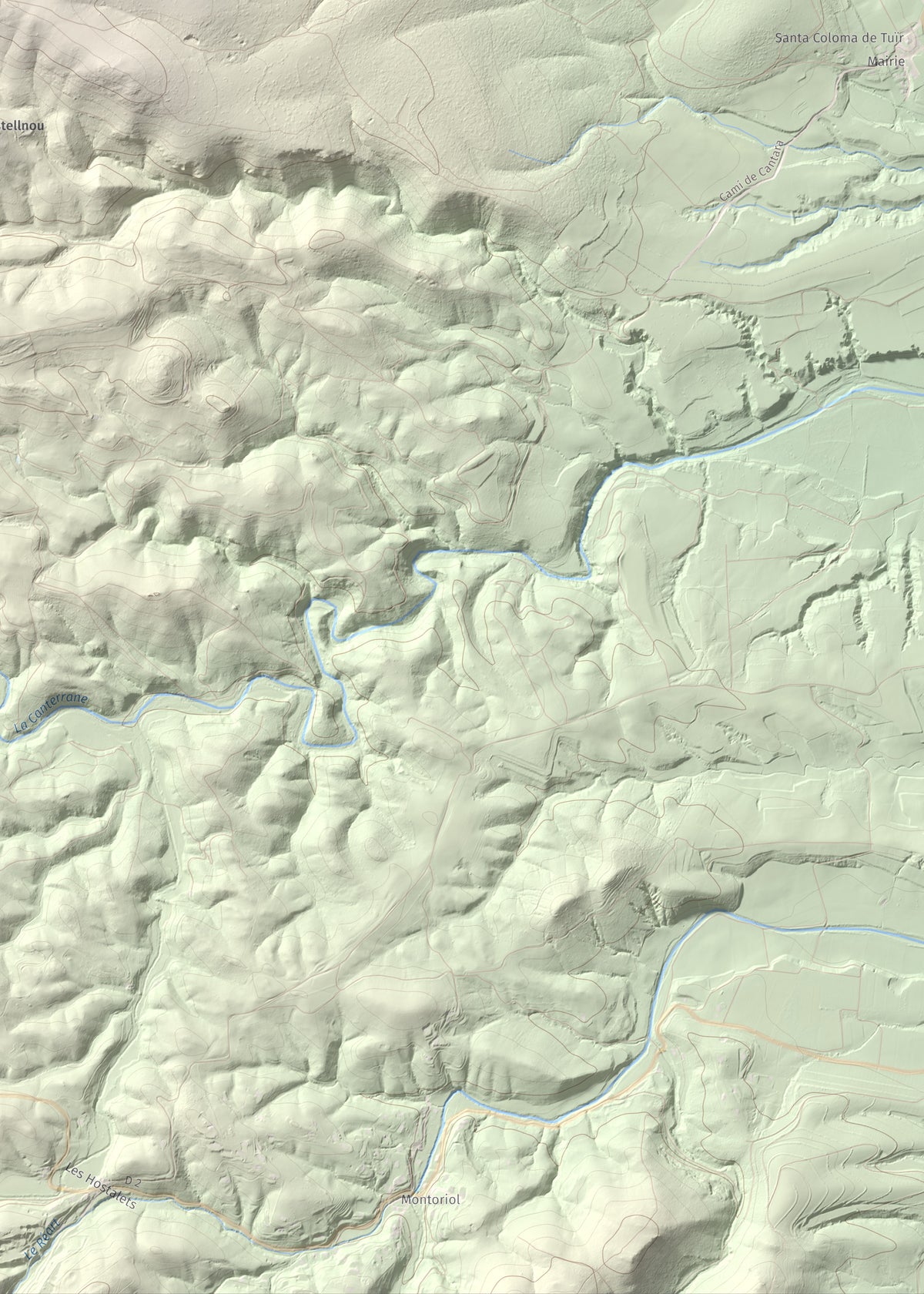 Mapa de relieve de Roc de Mallorca, 443 m, Rosselló, lámina 100 Cims de Trobart. Detalle de la zona inferior derecha. 50 × 70 cm.