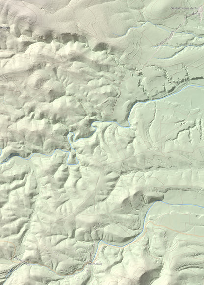 Mapa de relieve de Roc de Mallorca, 443 m, Rosselló, lámina 100 Cims de Trobart. Detalle de la zona inferior derecha. 50 × 70 cm.