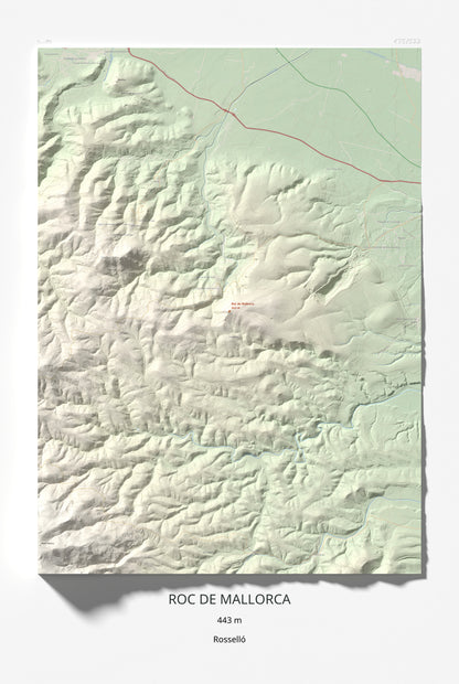 Mapa de relieve de Roc de Mallorca, 443 m, Rosselló, lámina 100 Cims de Trobart 61 × 91 cm.