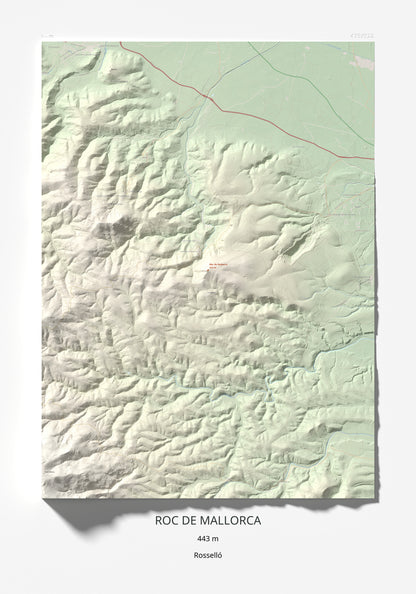 Mapa de relieve de Roc de Mallorca, 443 m, Rosselló, lámina 100 Cims de Trobart 70 × 100 cm.