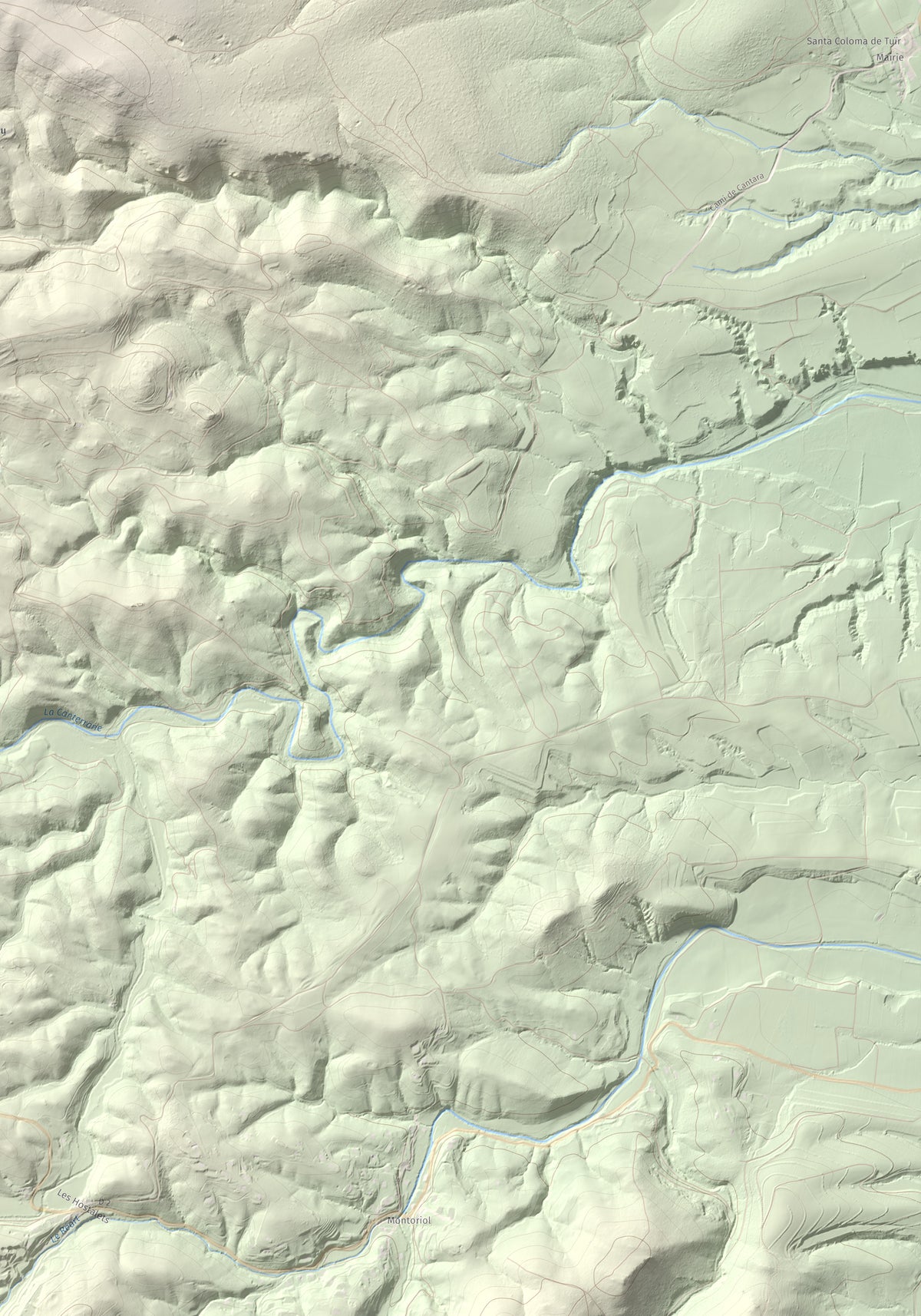 Mapa de relieve de Roc de Mallorca, 443 m, Rosselló, lámina 100 Cims de Trobart. Detalle de la zona inferior derecha. 70 × 100 cm.