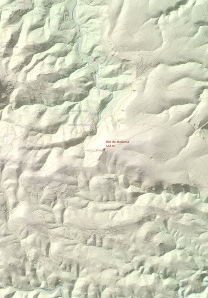 Mapa de relieve de Roc de Mallorca, 443 m, Rosselló, lámina 100 Cims de Trobart. Detalle de la zona central. 70 × 100 cm.
