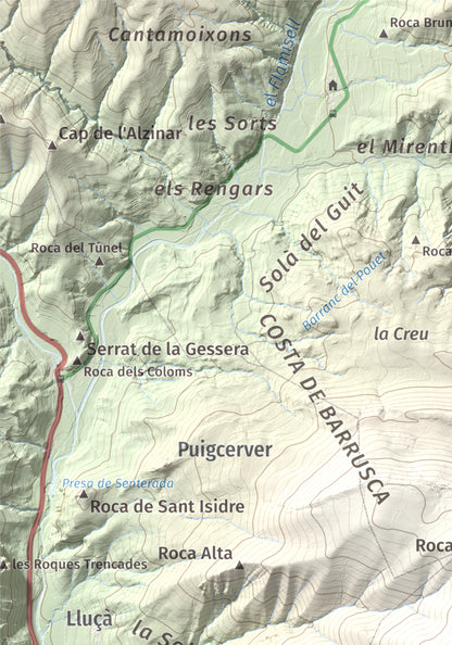 Mapa de relieve de Roc de Sant Aventí, 1480 m, Pallars Jussà · Pallars Sobirà, lámina 100 Cims de Trobart. Detalle de la zona superior izquierda. 21 × 30 cm.