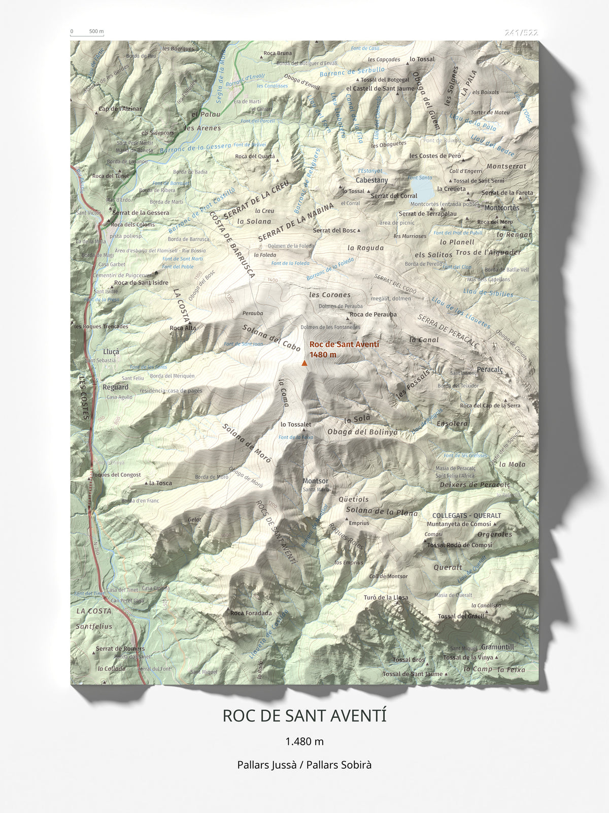 Mapa de relieve de Roc de Sant Aventí, 1480 m, Pallars Jussà · Pallars Sobirà, lámina 100 Cims de Trobart 30 × 40 cm.