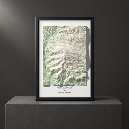 Mapa de relieve de Roc de Sant Aventí, 1480 m, Pallars Jussà · Pallars Sobirà, lámina 100 Cims de Trobart. Presentación enmarcada. 61 × 91 cm.