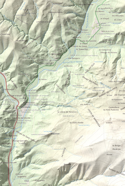 Mapa de relieve de Roc de Sant Aventí, 1480 m, Pallars Jussà · Pallars Sobirà, lámina 100 Cims de Trobart. Detalle de la zona superior izquierda. 61 × 91 cm.