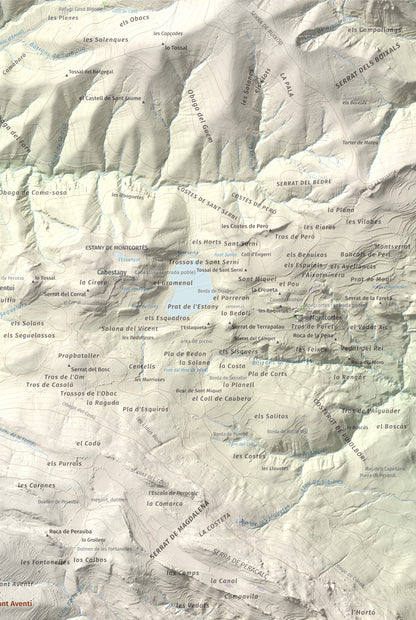 Mapa de relieve de Roc de Sant Aventí, 1480 m, Pallars Jussà · Pallars Sobirà, lámina 100 Cims de Trobart. Detalle de la zona superior derecha. 61 × 91 cm.