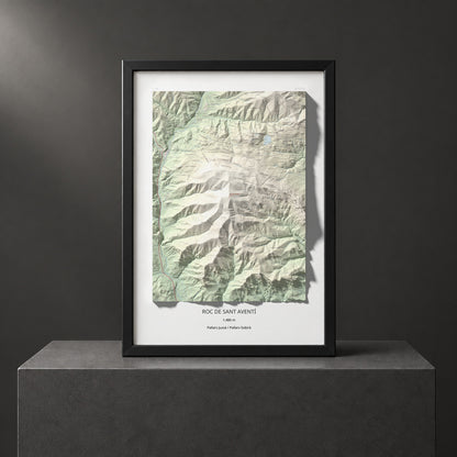 Mapa de relieve de Roc de Sant Aventí, 1480 m, Pallars Jussà · Pallars Sobirà, lámina 100 Cims de Trobart. Presentación enmarcada. 70 × 100 cm.