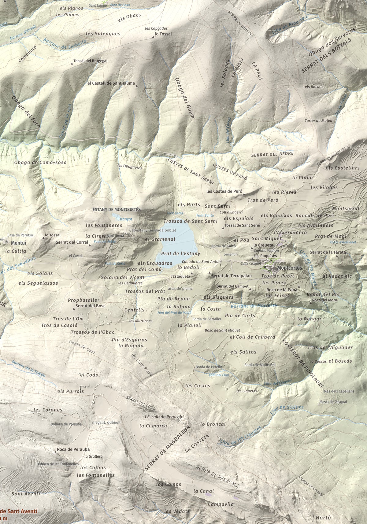 Mapa de relieve de Roc de Sant Aventí, 1480 m, Pallars Jussà · Pallars Sobirà, lámina 100 Cims de Trobart. Detalle de la zona superior derecha. 70 × 100 cm.