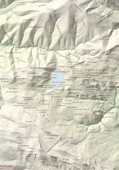Mapa de relieve de Roc de Sant Aventí, 1480 m, Pallars Jussà · Pallars Sobirà, lámina 100 Cims de Trobart. Detalle de la zona superior derecha. 70 × 100 cm.