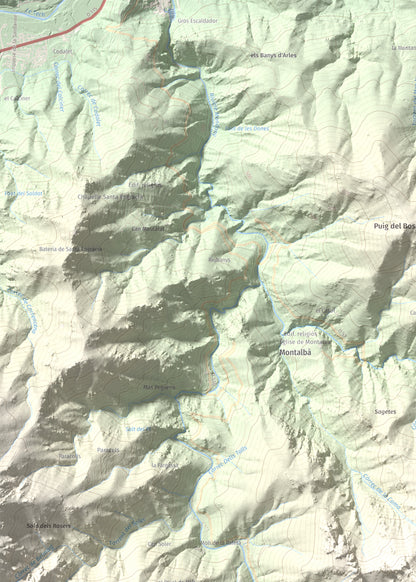 Mapa de relieve de Roc de Sant Salvador, 1235 m, Vallespir, lámina 100 Cims de Trobart. Detalle de la zona superior izquierda. 50 × 70 cm.