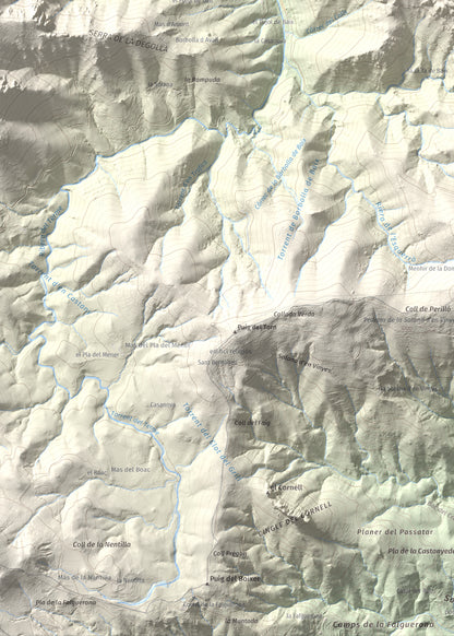 Mapa de relieve de Roc de Sant Salvador, 1235 m, Vallespir, lámina 100 Cims de Trobart. Detalle de la zona inferior izquierda. 50 × 70 cm.