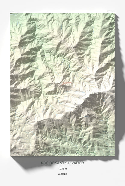 Mapa de relieve de Roc de Sant Salvador, 1235 m, Vallespir, lámina 100 Cims de Trobart 61 × 91 cm.