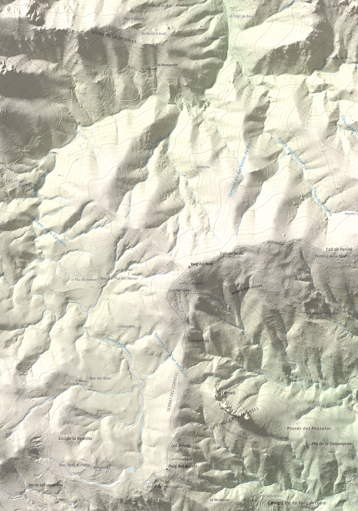 Mapa de relieve de Roc de Sant Salvador, 1235 m, Vallespir, lámina 100 Cims de Trobart. Detalle de la zona inferior izquierda. 70 × 100 cm.