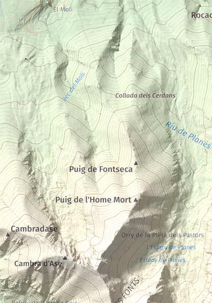Mapa de relieve de Roc del Boc, 2774 m, Cerdanya Nord, lámina 100 Cims de Trobart. Detalle de la zona superior izquierda. 21 × 30 cm.
