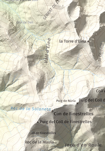 Mapa de relieve de Roc del Boc, 2774 m, Cerdanya Nord, lámina 100 Cims de Trobart. Detalle de la zona inferior izquierda. 21 × 30 cm.