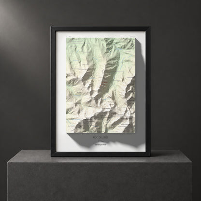 Mapa de relieve de Roc del Boc, 2774 m, Cerdanya Nord, lámina 100 Cims de Trobart. Presentación enmarcada. 30 × 40 cm.
