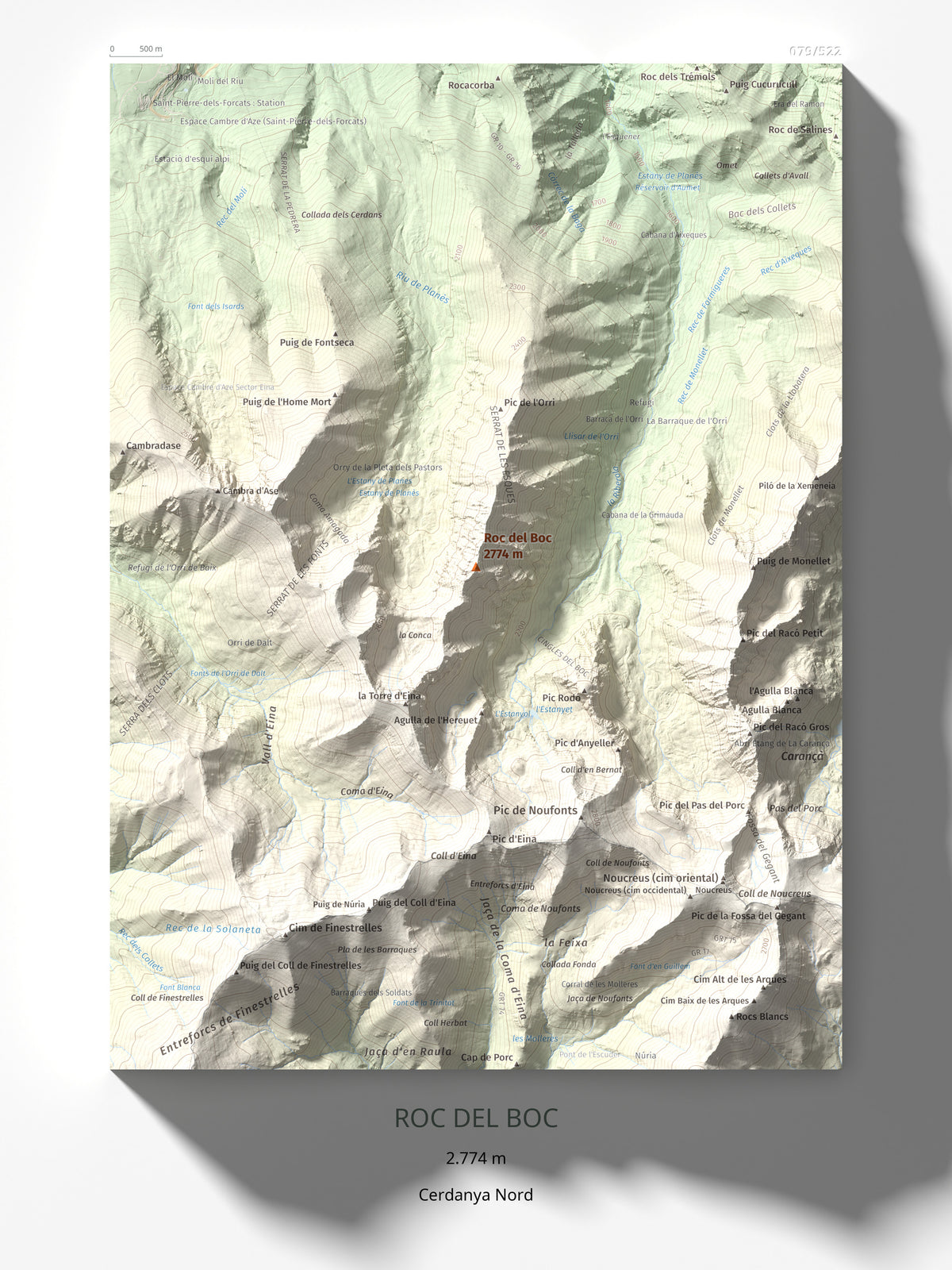 Mapa de relieve de Roc del Boc, 2774 m, Cerdanya Nord, lámina 100 Cims de Trobart 30 × 40 cm.