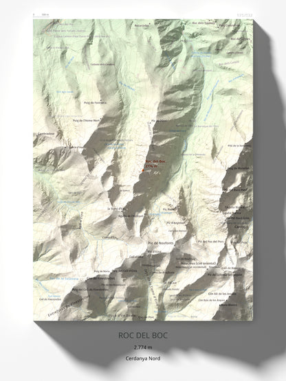 Mapa de relieve de Roc del Boc, 2774 m, Cerdanya Nord, lámina 100 Cims de Trobart 30 × 40 cm.