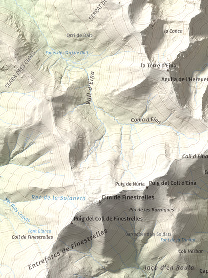 Mapa de relieve de Roc del Boc, 2774 m, Cerdanya Nord, lámina 100 Cims de Trobart. Detalle de la zona inferior izquierda. 30 × 40 cm.
