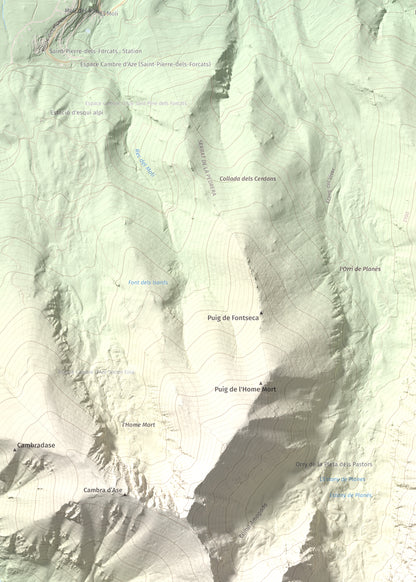 Mapa de relieve de Roc del Boc, 2774 m, Cerdanya Nord, lámina 100 Cims de Trobart. Detalle de la zona superior izquierda. 50 × 70 cm.
