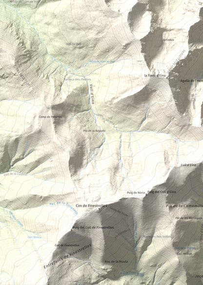 Mapa de relieve de Roc del Boc, 2774 m, Cerdanya Nord, lámina 100 Cims de Trobart. Detalle de la zona inferior izquierda. 50 × 70 cm.