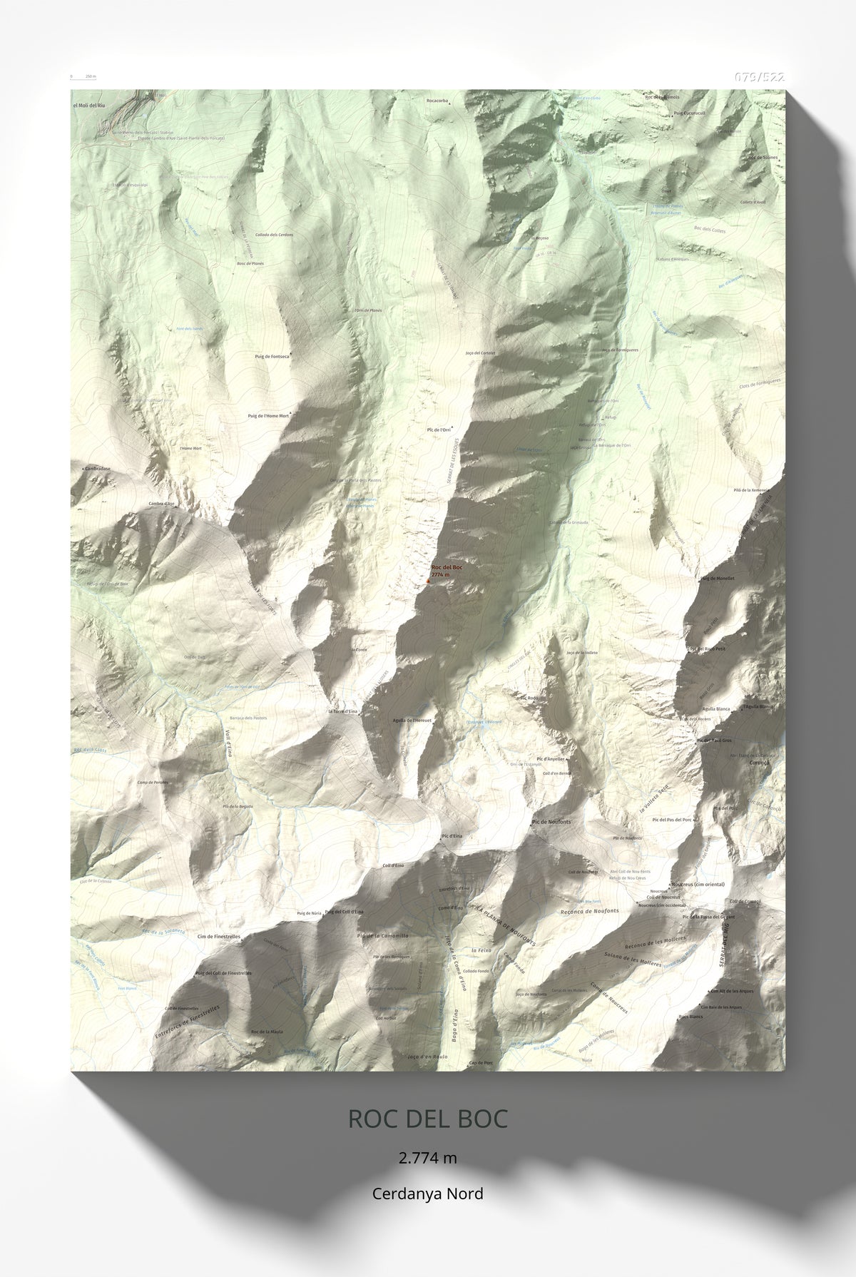 Mapa de relieve de Roc del Boc, 2774 m, Cerdanya Nord, lámina 100 Cims de Trobart 61 × 91 cm.