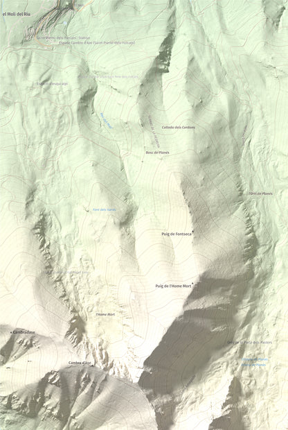 Mapa de relieve de Roc del Boc, 2774 m, Cerdanya Nord, lámina 100 Cims de Trobart. Detalle de la zona superior izquierda. 61 × 91 cm.