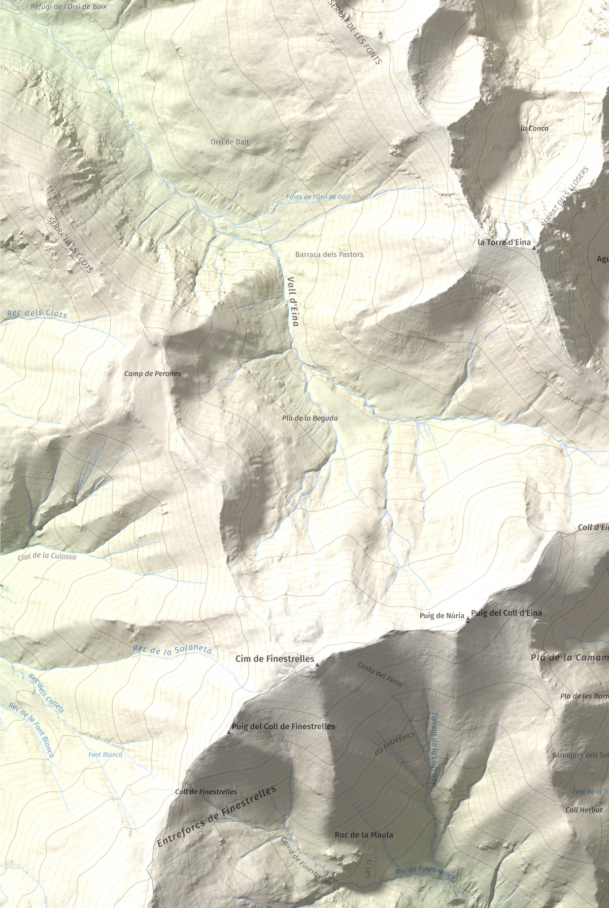 Mapa de relieve de Roc del Boc, 2774 m, Cerdanya Nord, lámina 100 Cims de Trobart. Detalle de la zona inferior izquierda. 61 × 91 cm.