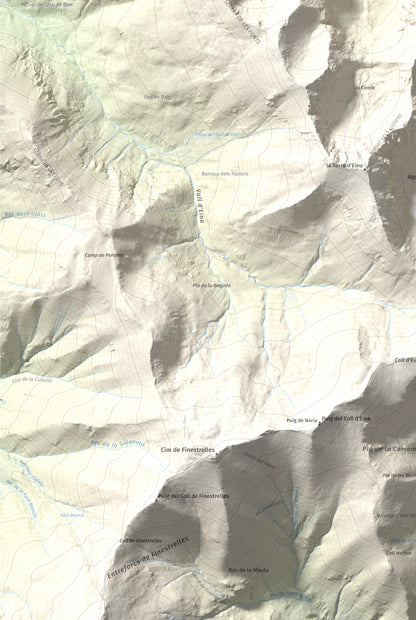 Mapa de relieve de Roc del Boc, 2774 m, Cerdanya Nord, lámina 100 Cims de Trobart. Detalle de la zona inferior izquierda. 61 × 91 cm.