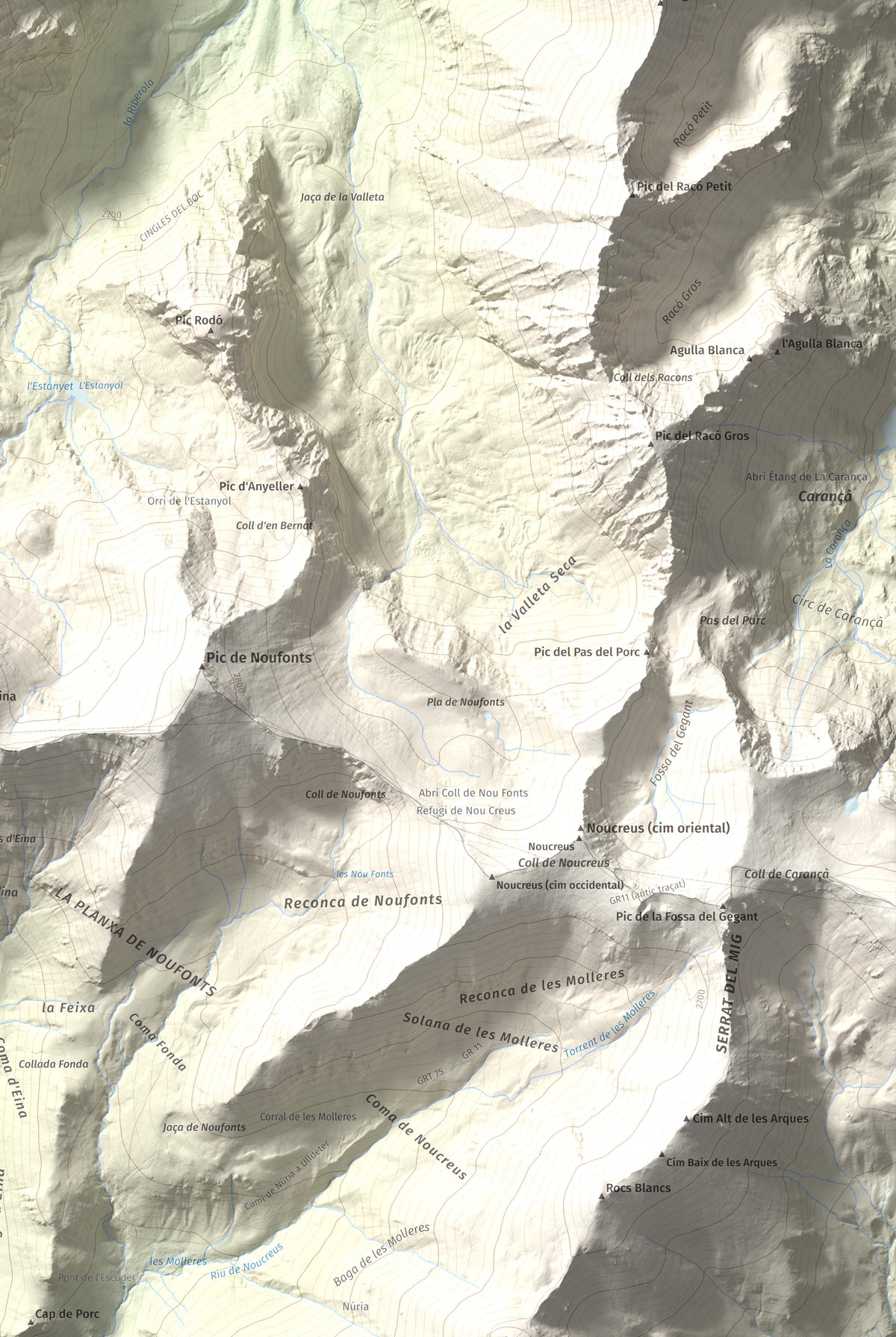 Mapa de relieve de Roc del Boc, 2774 m, Cerdanya Nord, lámina 100 Cims de Trobart. Detalle de la zona inferior derecha. 61 × 91 cm.