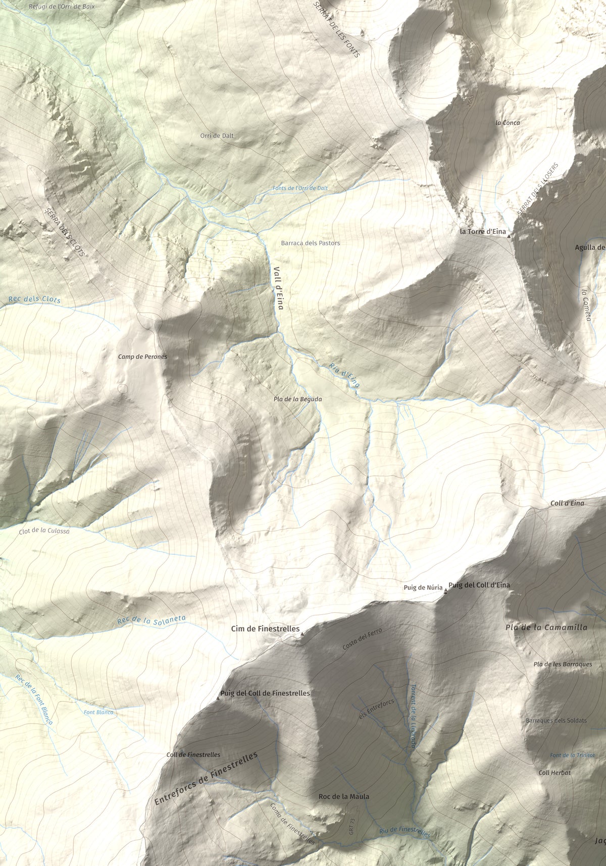 Mapa de relieve de Roc del Boc, 2774 m, Cerdanya Nord, lámina 100 Cims de Trobart. Detalle de la zona inferior izquierda. 70 × 100 cm.