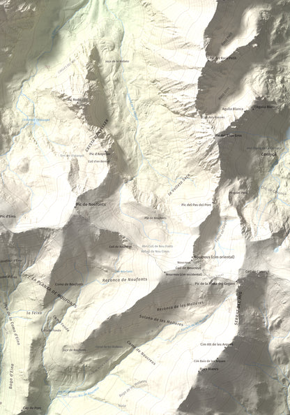 Mapa de relieve de Roc del Boc, 2774 m, Cerdanya Nord, lámina 100 Cims de Trobart. Detalle de la zona inferior derecha. 70 × 100 cm.
