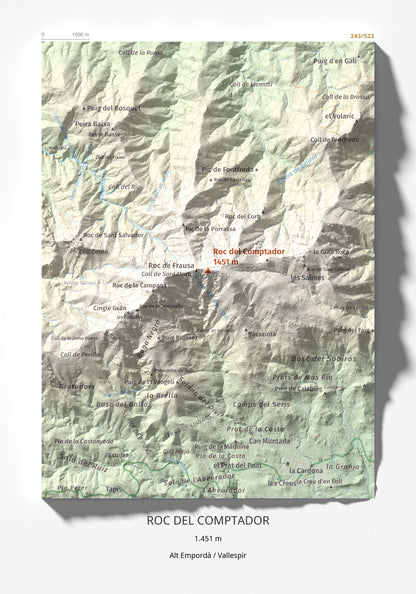 Mapa de relieve de Roc del Comptador, 1451 m, Alt Empordà · Vallespir, lámina 100 Cims de Trobart 21 × 30 cm.