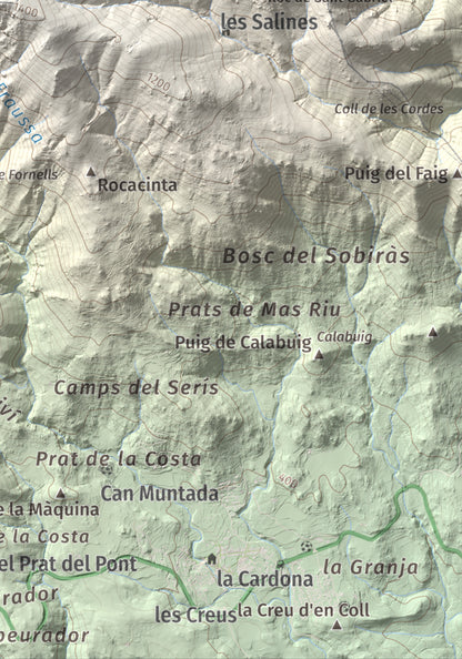 Mapa de relieve de Roc del Comptador, 1451 m, Alt Empordà · Vallespir, lámina 100 Cims de Trobart. Detalle de la zona inferior derecha. 21 × 30 cm.