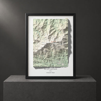 Mapa de relieve de Roc del Comptador, 1451 m, Alt Empordà · Vallespir, lámina 100 Cims de Trobart. Presentación enmarcada. 30 × 40 cm.
