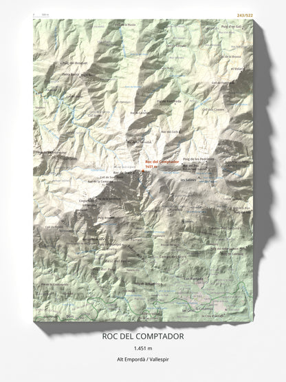 Mapa de relieve de Roc del Comptador, 1451 m, Alt Empordà · Vallespir, lámina 100 Cims de Trobart 30 × 40 cm.