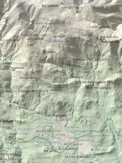 Mapa de relieve de Roc del Comptador, 1451 m, Alt Empordà · Vallespir, lámina 100 Cims de Trobart. Detalle de la zona inferior derecha. 30 × 40 cm.