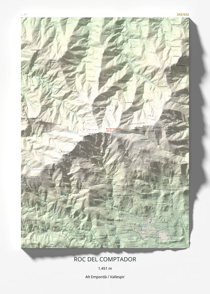 Mapa de relieve de Roc del Comptador, 1451 m, Alt Empordà · Vallespir, lámina 100 Cims de Trobart 50 × 70 cm.
