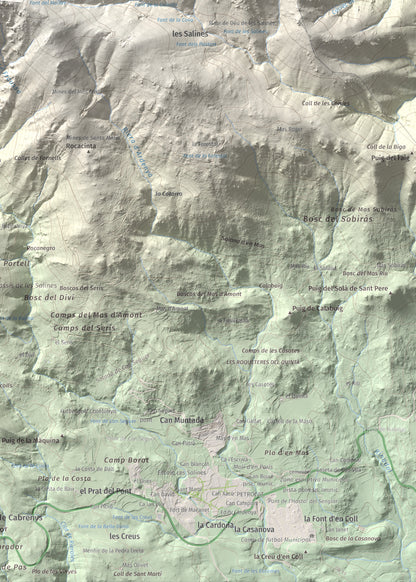 Mapa de relieve de Roc del Comptador, 1451 m, Alt Empordà · Vallespir, lámina 100 Cims de Trobart. Detalle de la zona inferior derecha. 50 × 70 cm.