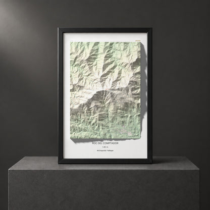 Mapa de relieve de Roc del Comptador, 1451 m, Alt Empordà · Vallespir, lámina 100 Cims de Trobart. Presentación enmarcada. 61 × 91 cm.